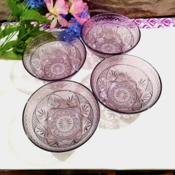 4 Vintage Cristal D'Arques Durand Amethyst Glass 5.5" Bowls Violet Purple Tint - Picture 5 of 13